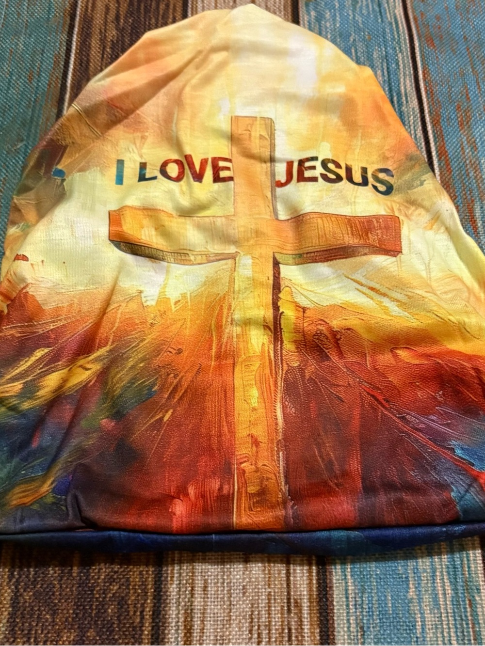 I Love Jesus Graphic Hoodie - Vibrant Sunset Cross
